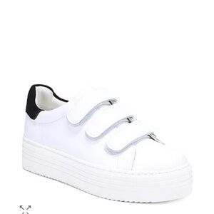 Sam Edelman White Platform Velcro Sneakers with Black Heel